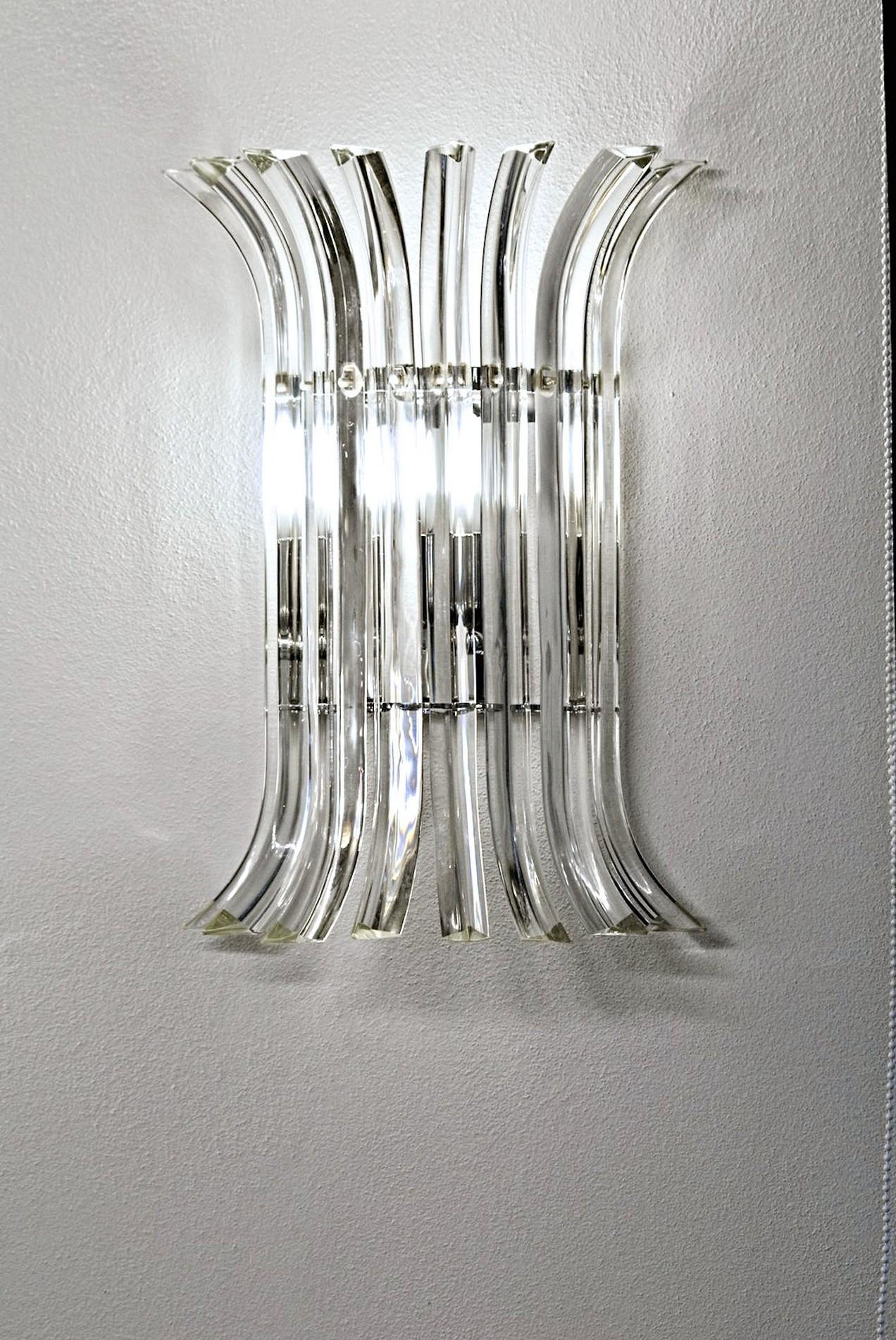 Pair of Triedri Sconces, Clear Glass, Murano, Four Sets Available, New Hardware 5