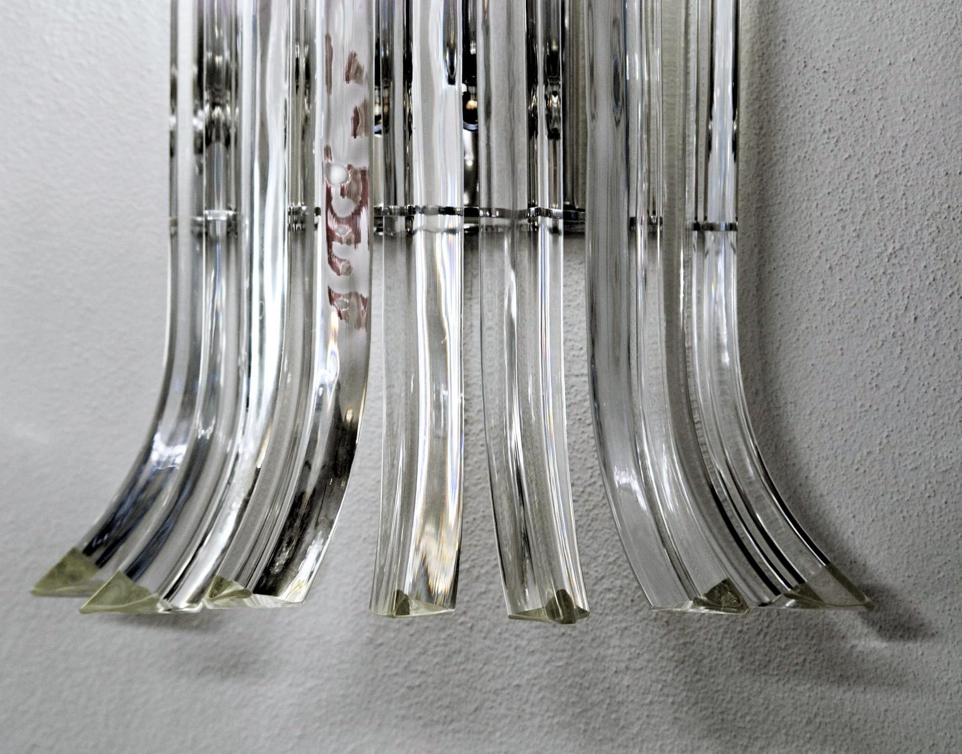 Pair of Triedri Sconces, Clear Glass, Murano, Four Sets Available, New Hardware 8