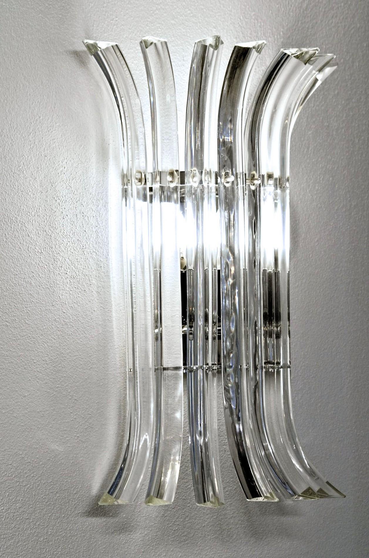 Pair of Triedri Sconces, Clear Glass, Murano, Four Sets Available, New Hardware 9