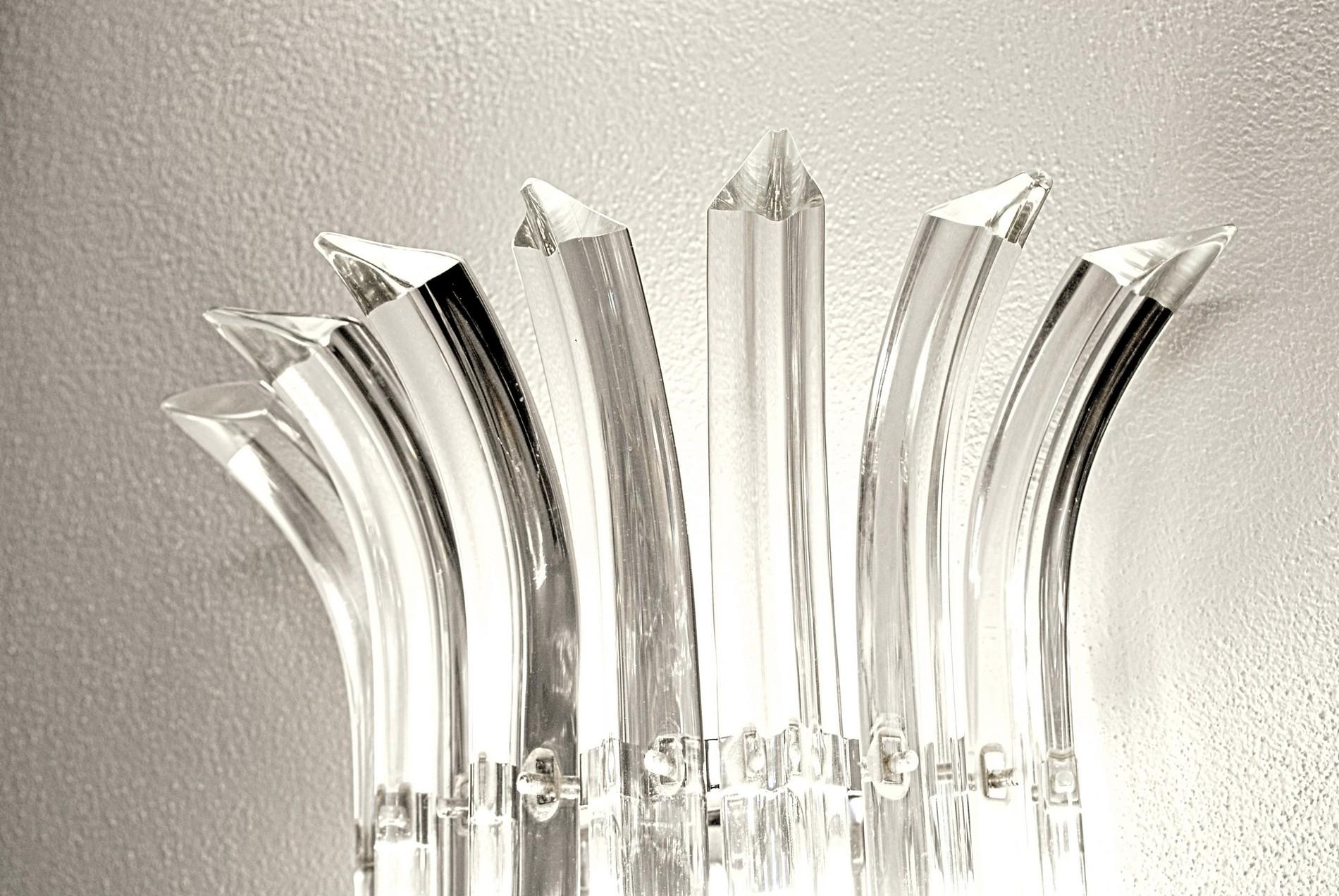 20th Century Pair of Triedri Sconces, Clear Glass, Murano, Four Sets Available, New Hardware