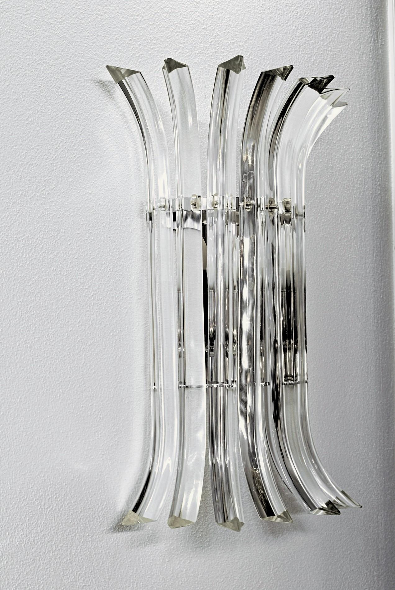 Pair of Triedri Sconces, Clear Glass, Murano, Four Sets Available, New Hardware 1