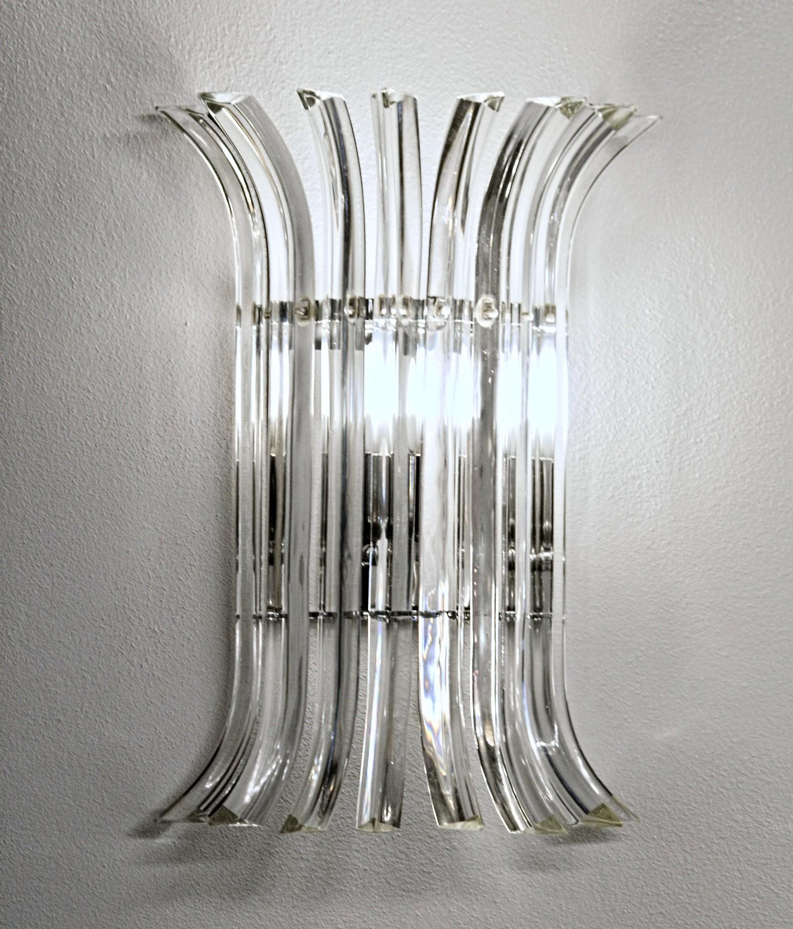 Pair of Triedri Sconces, Clear Glass, Murano, Four Sets Available, New Hardware 2