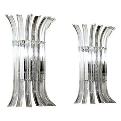 Pair of Triedri Sconces, Clear Glass, Murano, Four Sets Available, New Hardware