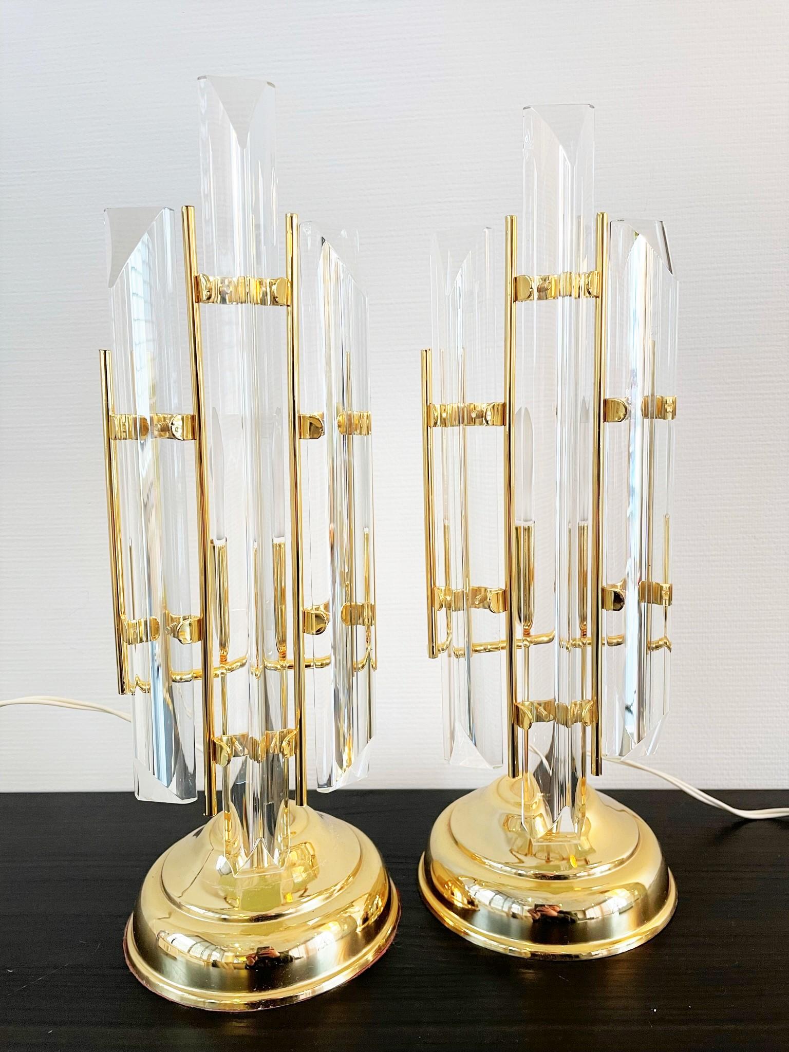 Italian Pair of Triedri Table Lamps by Venini, 1970s