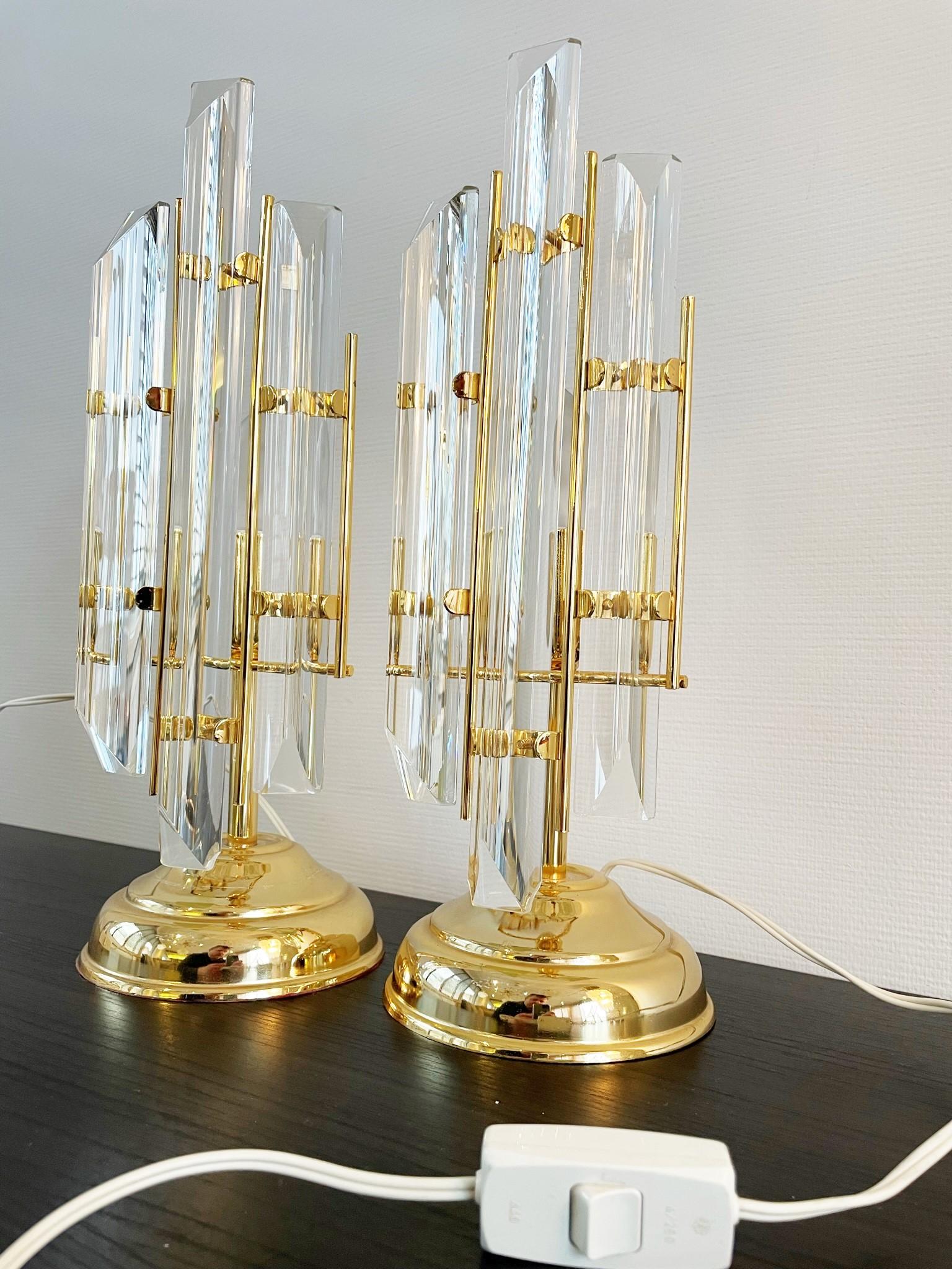 Pair of Triedri Table Lamps by Venini, 1970s In Good Condition In HEVERLEE, BE