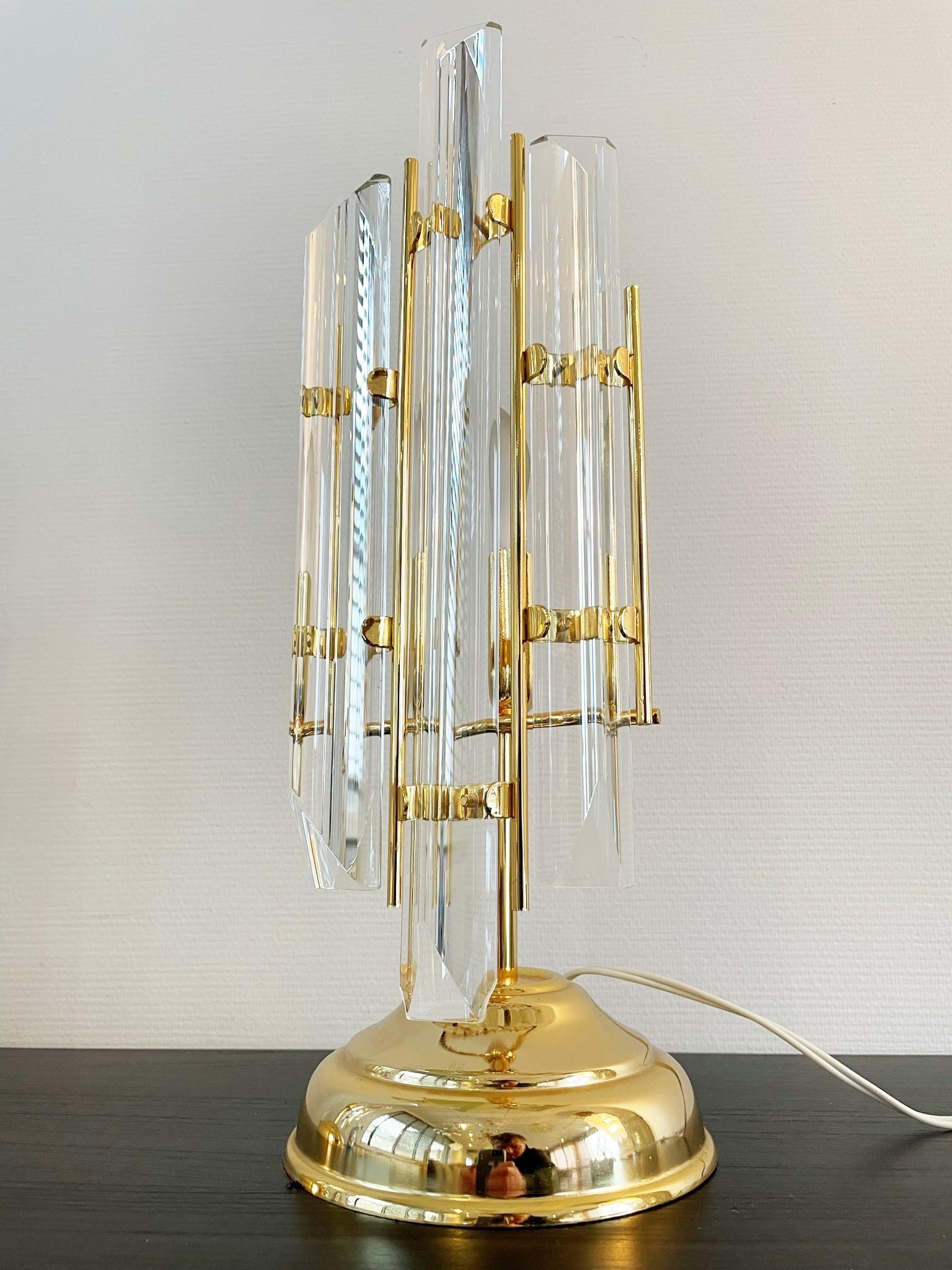 Brass Pair of Triedri Table Lamps by Venini, 1970s