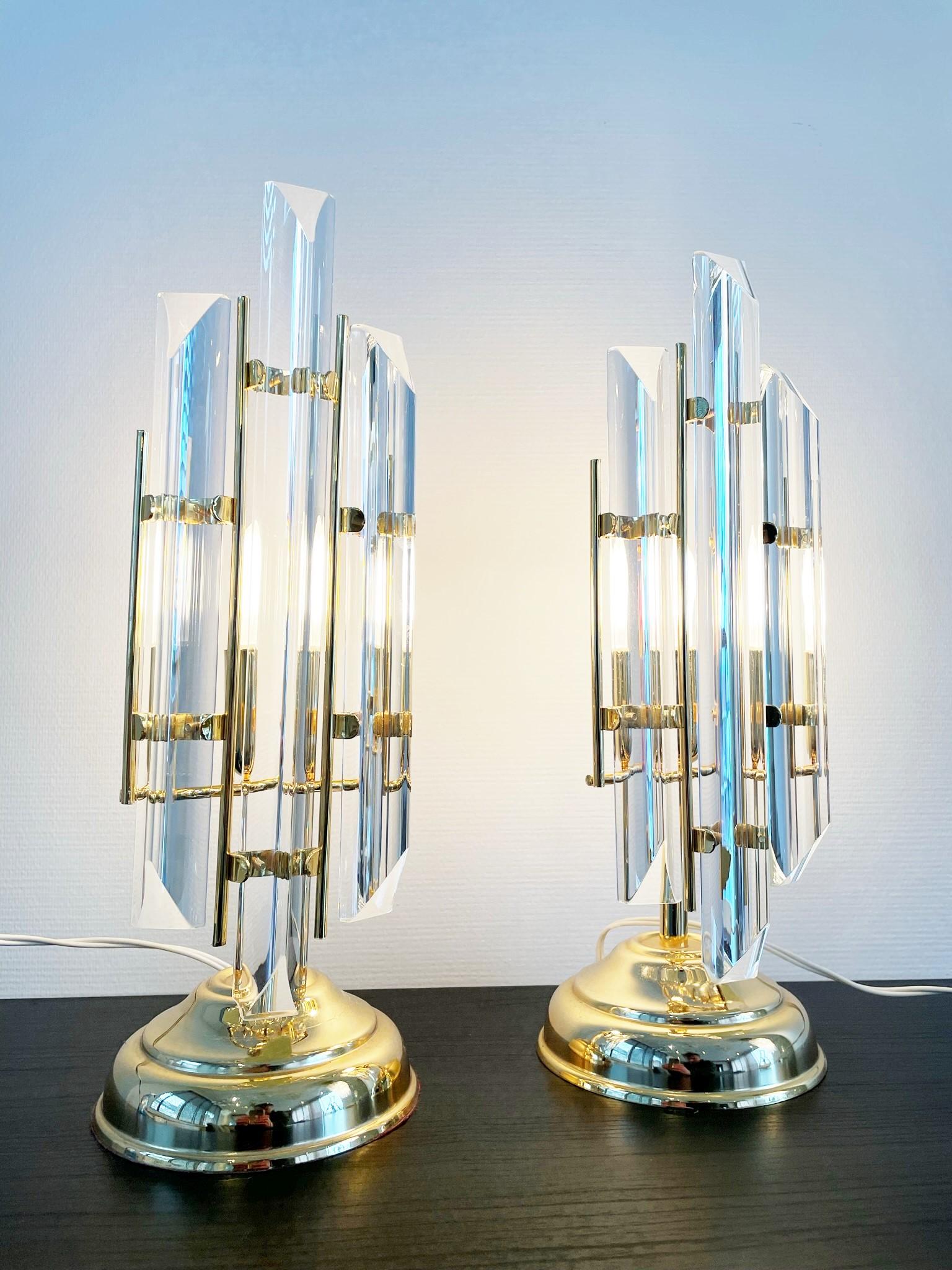 Pair of Triedri Table Lamps by Venini, 1970s 1
