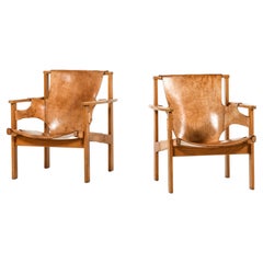 Pair of Trienna Easy Chairs in Oak & Original Leather by Carl-Axel Acking, 1957
