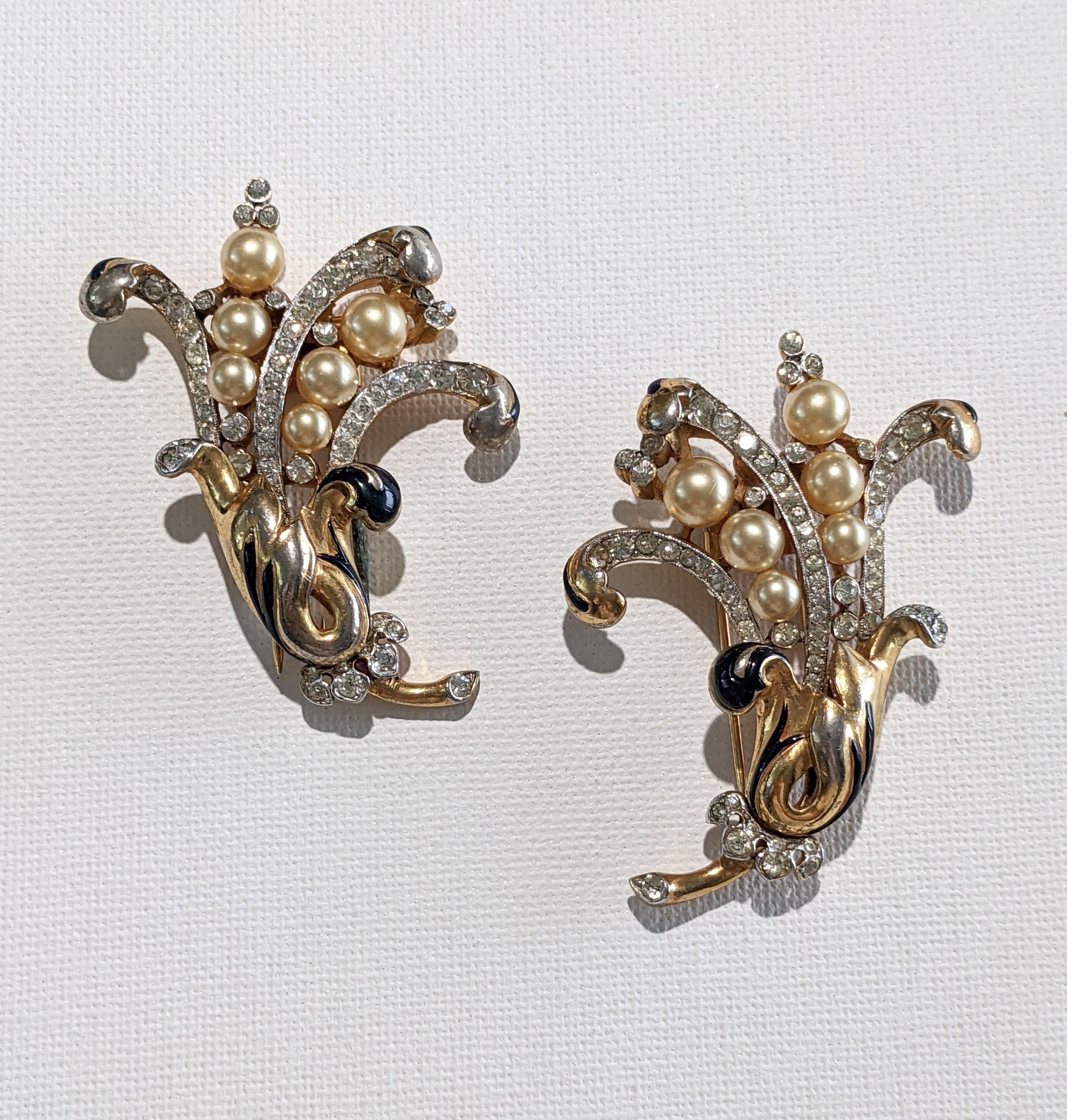 Pair of Trifari Eugenie Clips, Alfred Phillipe In Good Condition For Sale In New York, NY