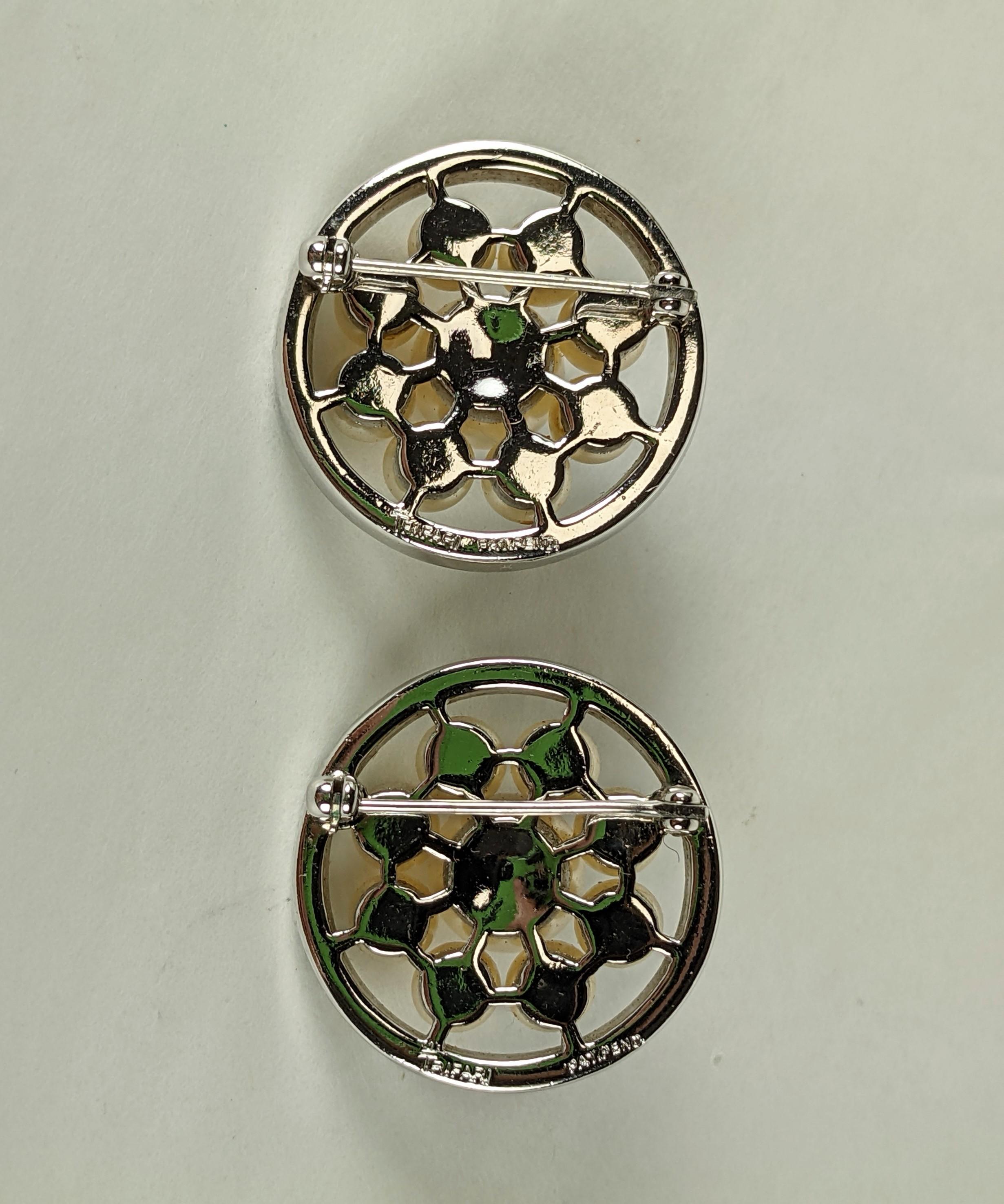 Pair of Trifari Pearl and Baguette Scatter Pins In Excellent Condition For Sale In New York, NY