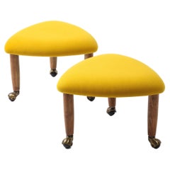 Adrian Pearsal Pair of Trifecta Stools on Castors in Yellow Cashmere, USA 1960's
