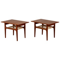 Pair of Trioh Møbler Teak and Cane Side Tables