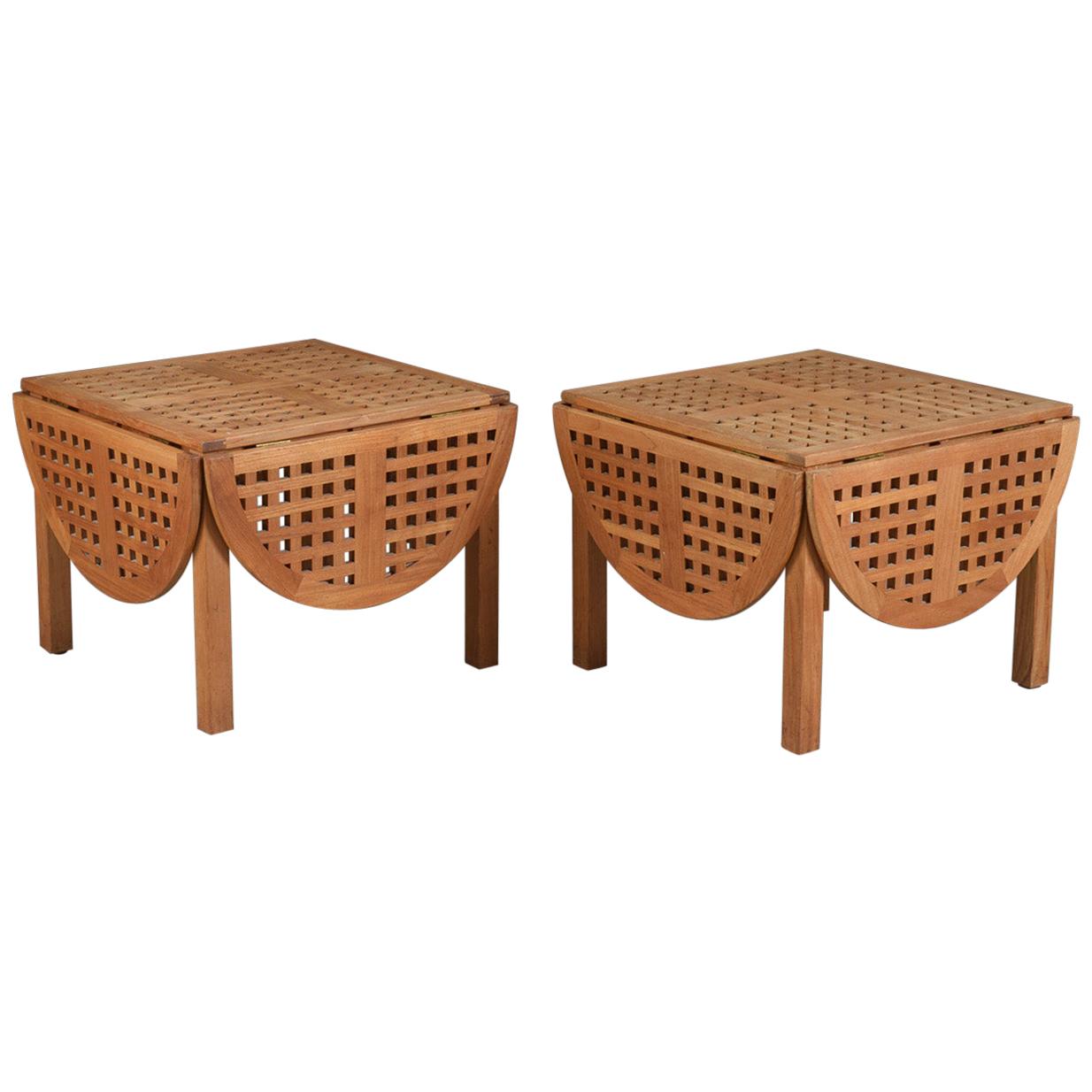Pair of Trip Trap Teak Side Tables For Sale