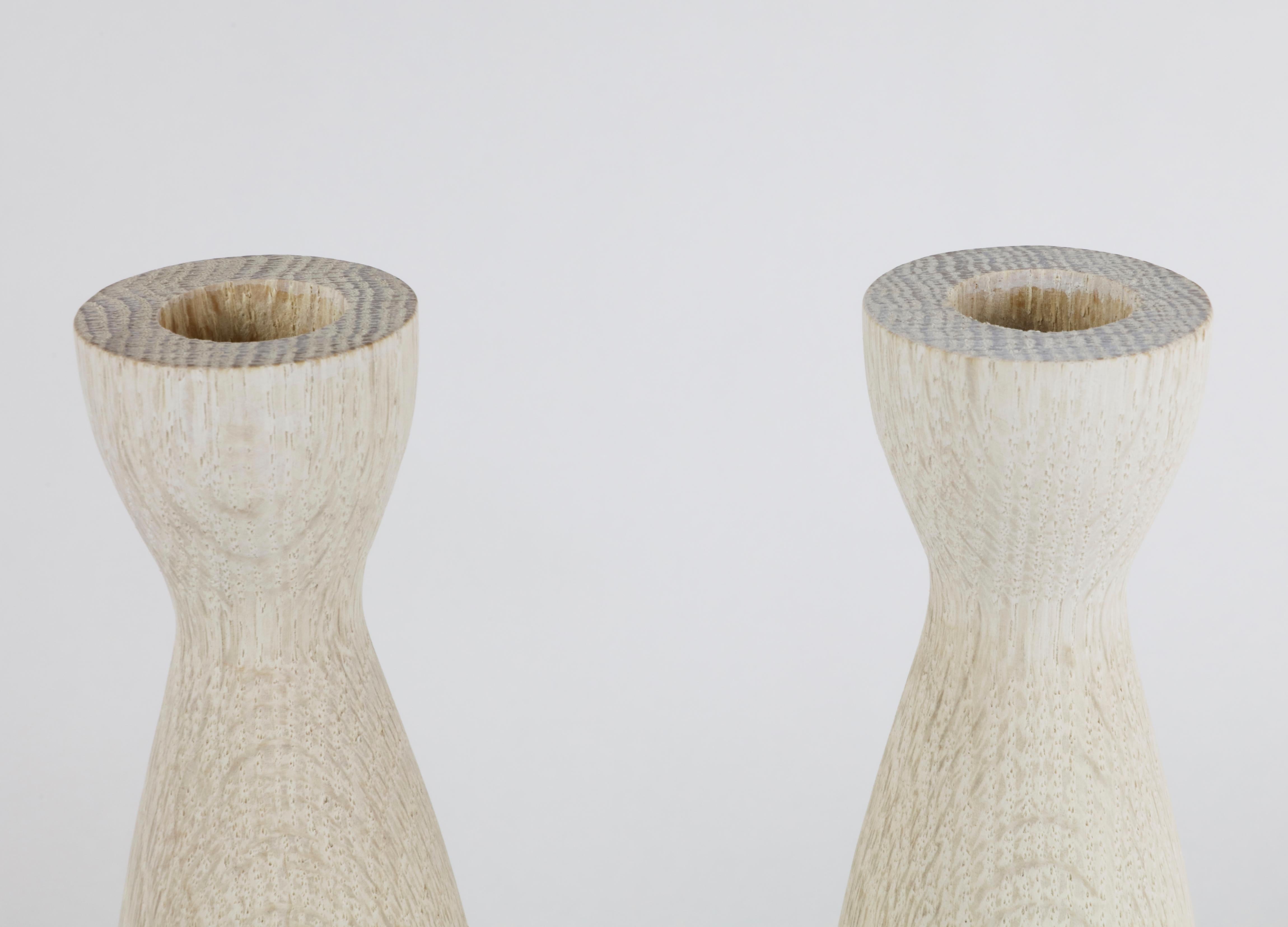 Pair of Triple Bleached Wood Candleholders In New Condition In Bridgehampton, NY