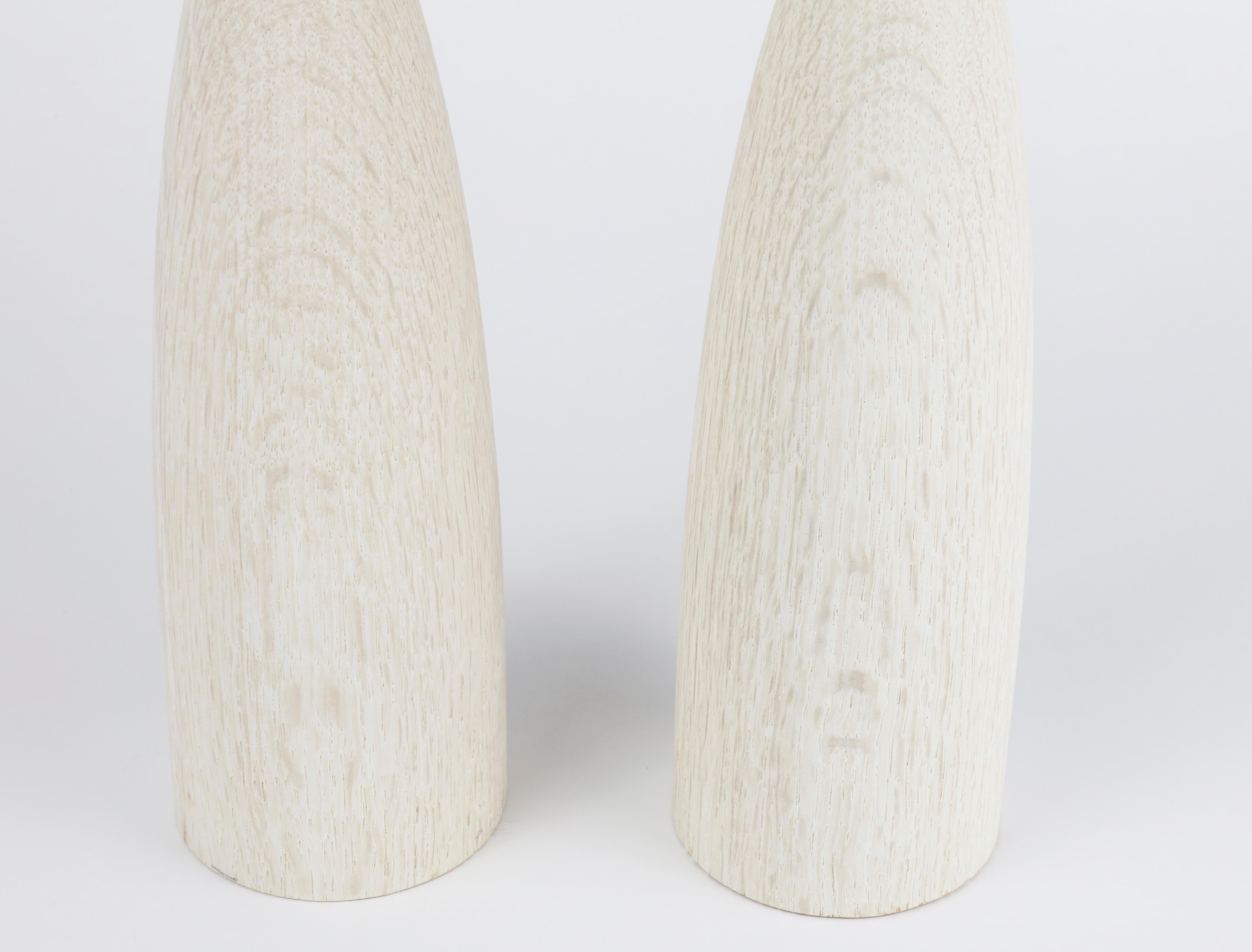Contemporary Pair of Triple Bleached Wood Candleholders