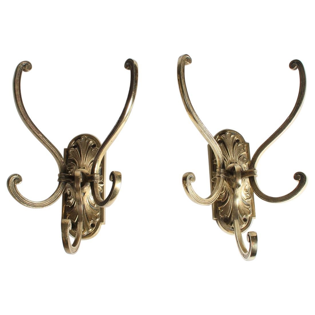 Wall Mounted Brass and Porcelain Hat and Coat Hooks For Sale at 1stDibs