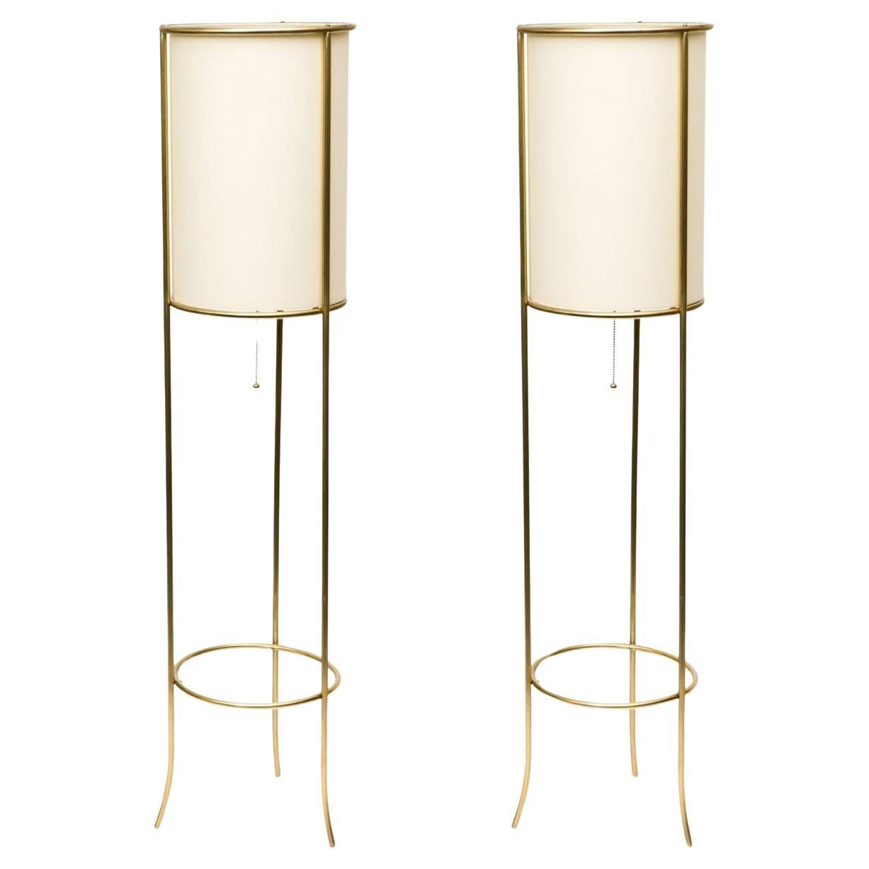 Pair of Tripod Brass Floor Lamps in the Manner of T.H. Robsjohn-Gibbings