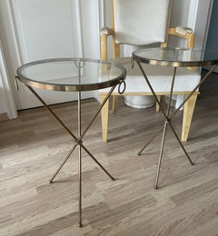 Antique Pair of Tripod Bronze Gueridons by Jacques Adnet, France 1950.