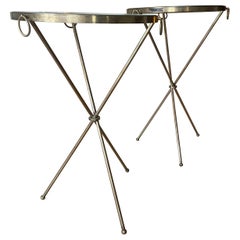 Antique Pair of Tripod Bronze Gueridons by Jacques Adnet, France 1950.