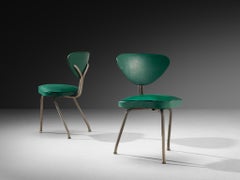 Pair of Tripod Chairs in Steel and Green Leatherette