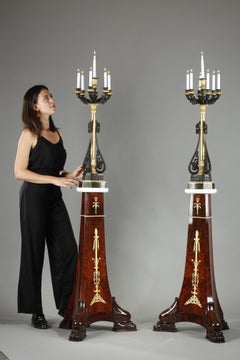 Paire de colonnes tripodes et de candélabres, période Empire
