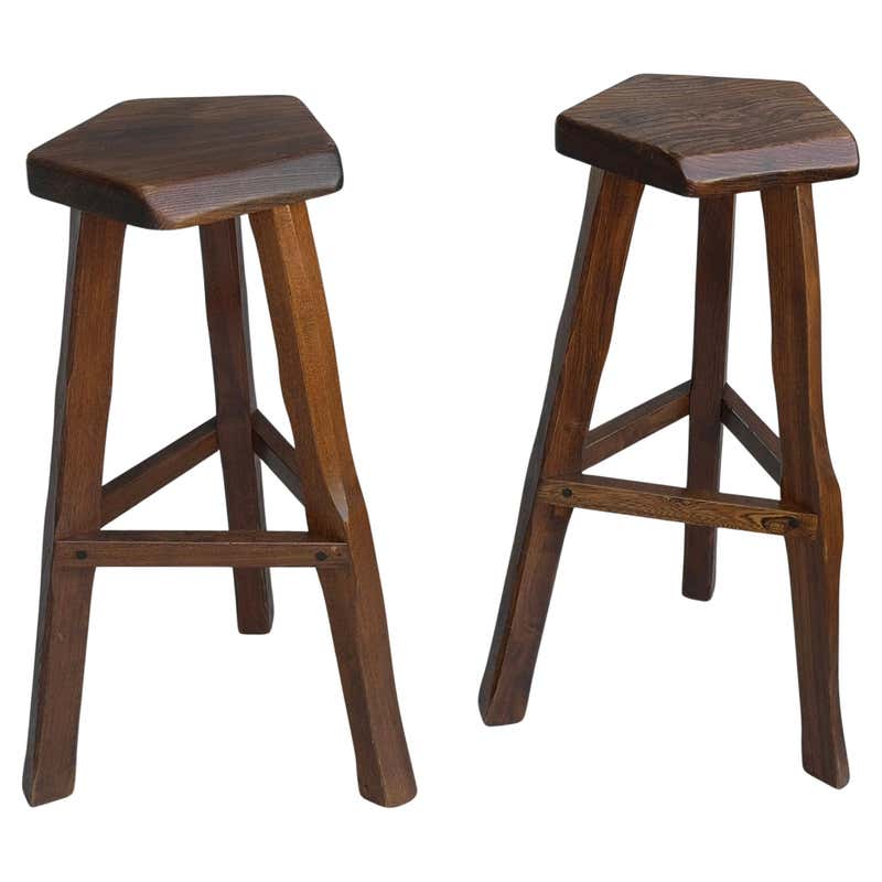 Large Solid Stool Handcrafted Solid Wood Bar or Counter Stools, Walnut - (Set of 2) Ready ...