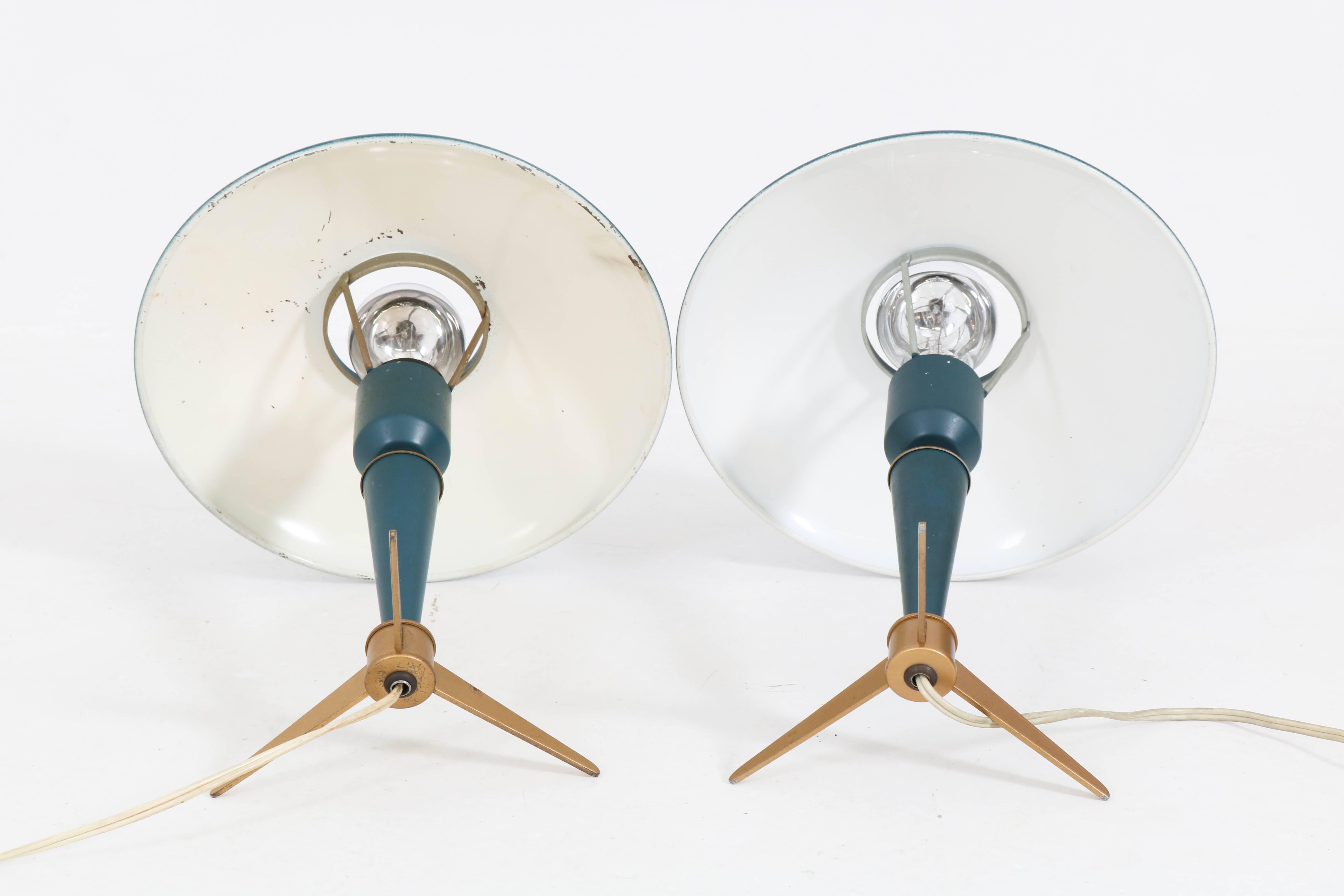 Lacquered Pair of Tripod Desk Lamps by Louis Kalff for Philips, 1950s