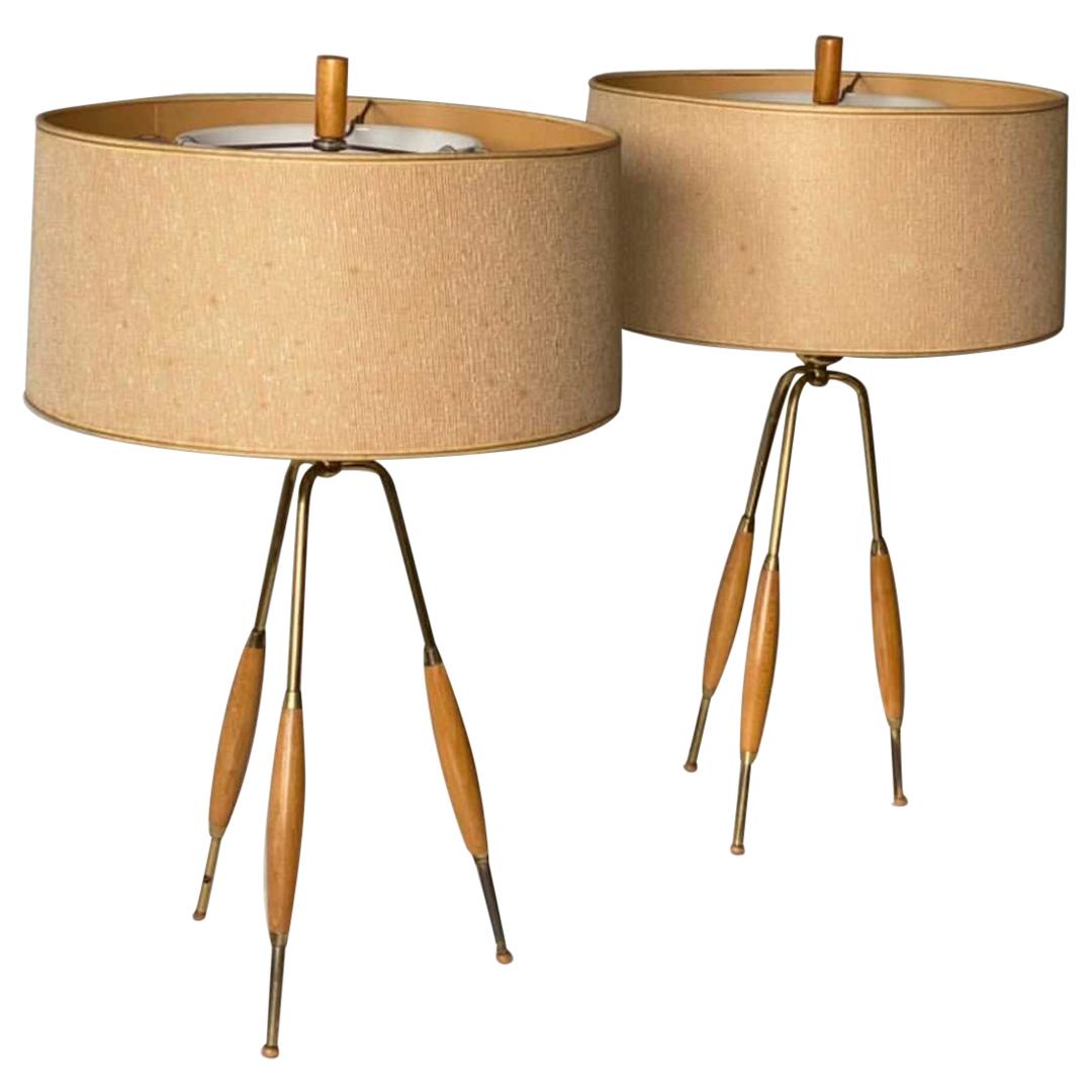 Pair of Mid Century Modern Tripod Table Lamps by Gerald Thurston for Lightolier 