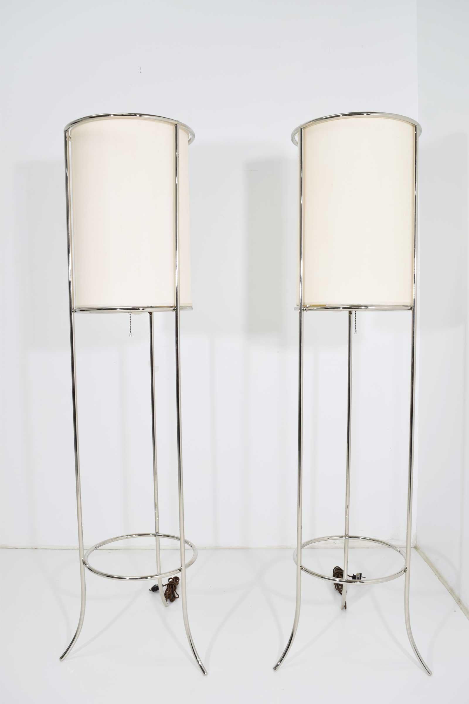 Pair of Tripod Nickel Floor Lamps by T.H. Robsjohn-Gibbings for Hansen 2