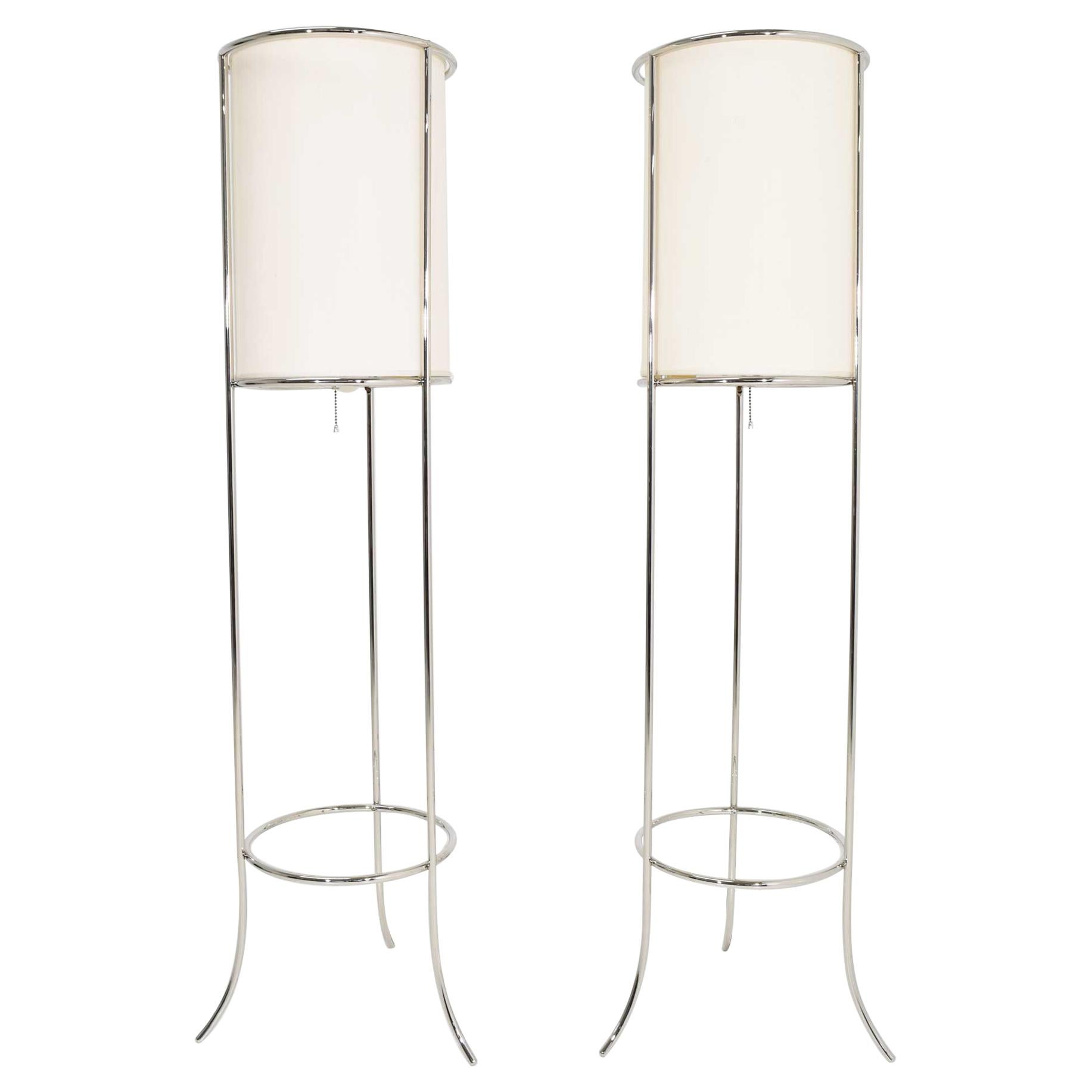 Pair of Tripod Nickel Floor Lamps by T.H. Robsjohn-Gibbings for Hansen