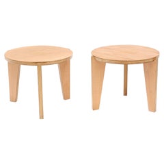 Pair of Tripod Side Tables in Cerused Wood, Style of Pierre Jeanneret