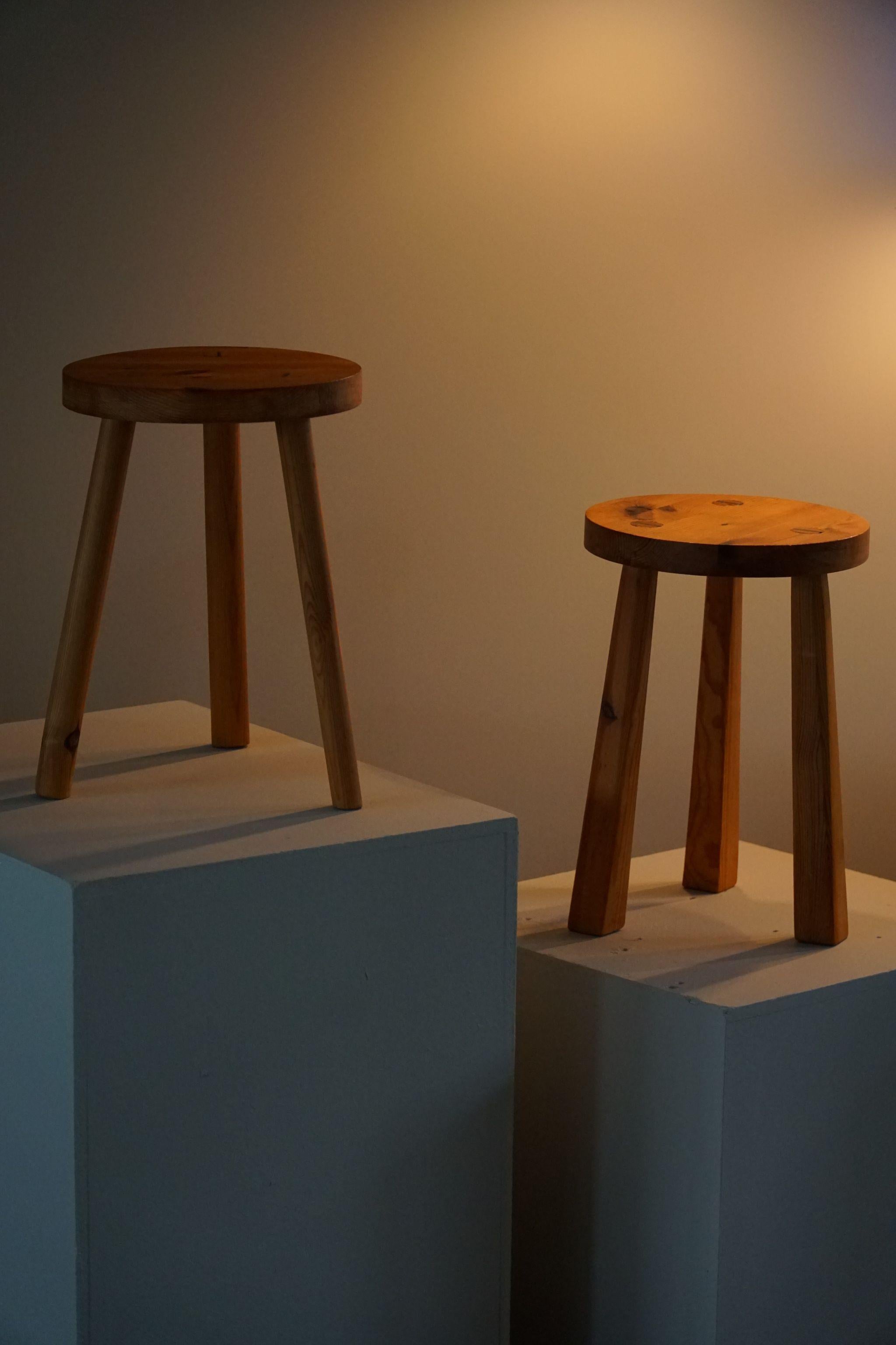 Pair of Tripod Stools in Pine, by Swedish Cabinetmaker, Mid Century, Ca 1960s For Sale 7