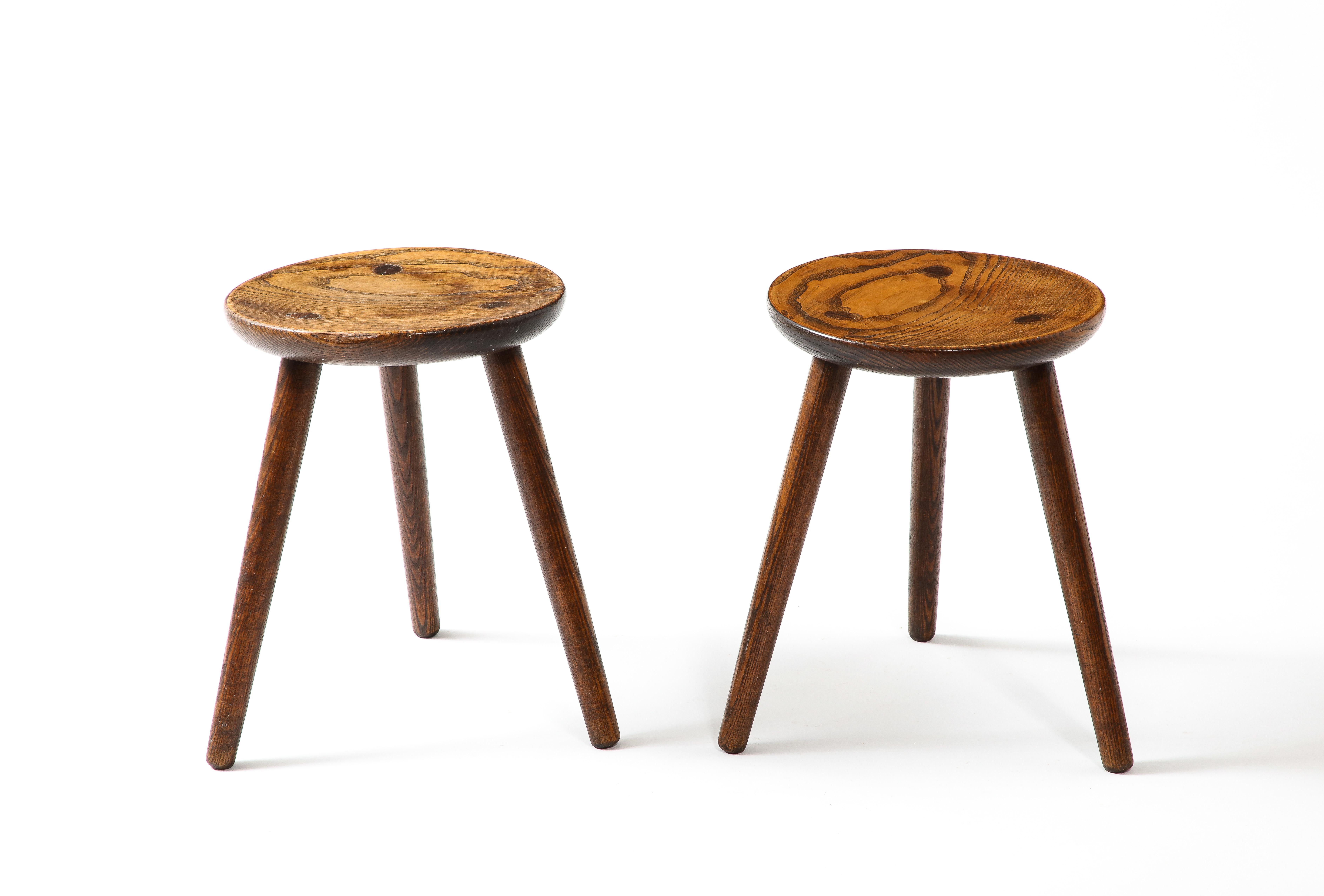 Pair of Tripod Stools in the Manner of Perriand, France 1950s For Sale 2