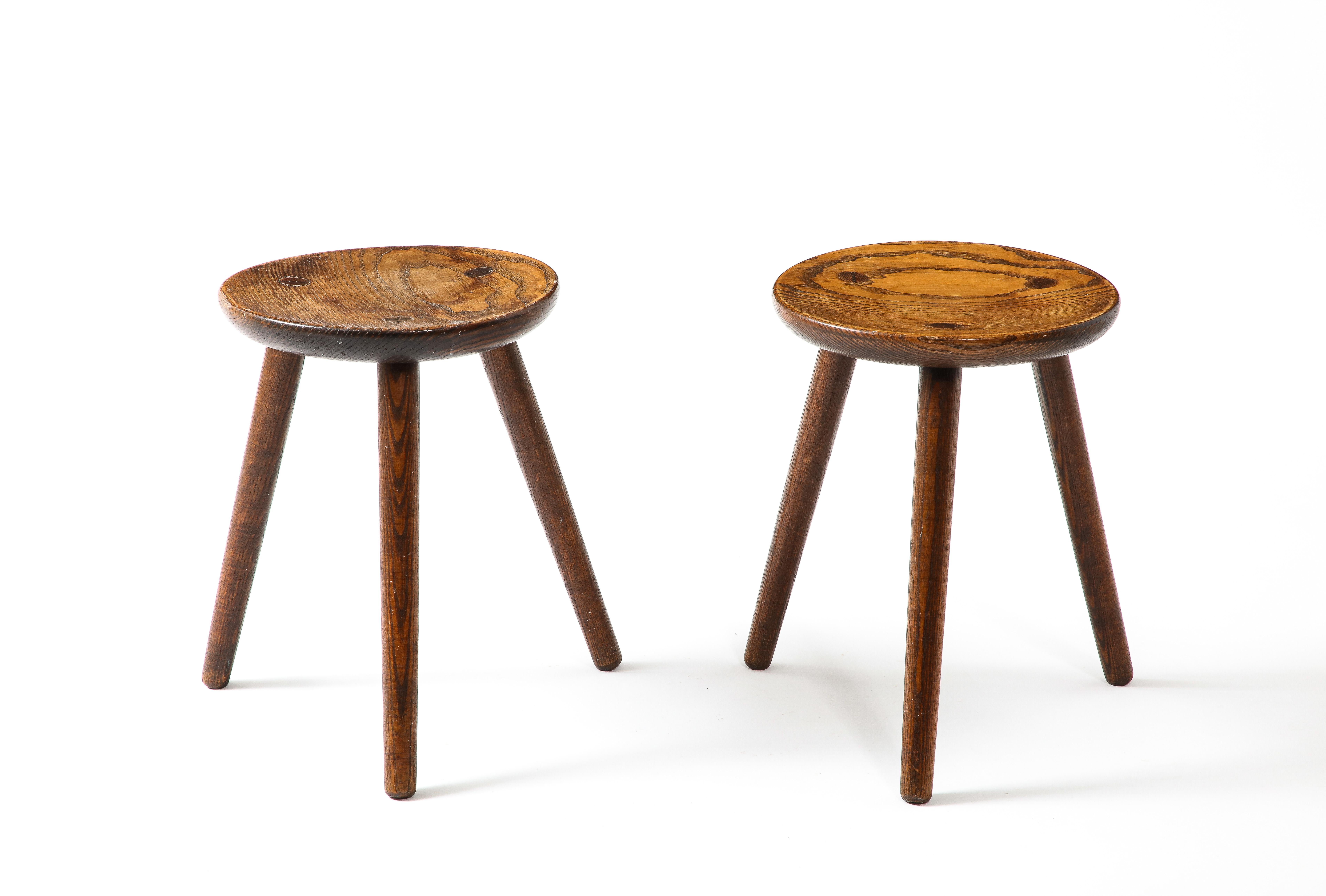 Pair of Tripod Stools in the Manner of Perriand, France 1950s For Sale 1