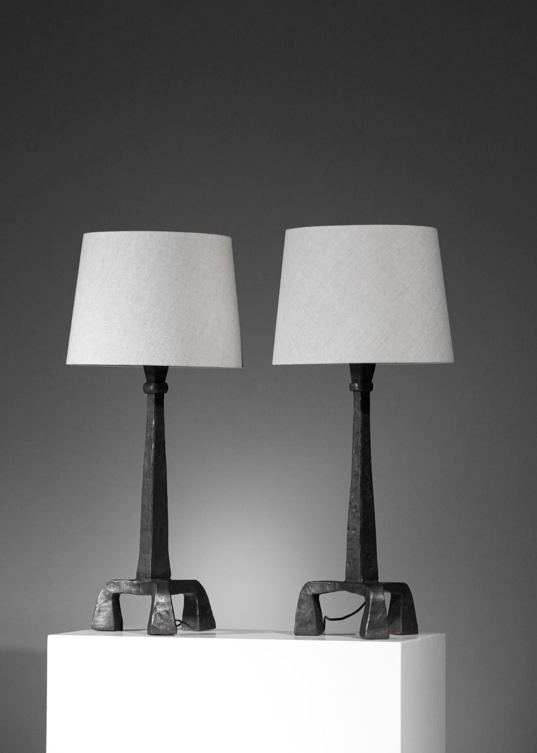 Pair of Tripod Table Lamps in Wrought Iron Diego Giacometti Style, F647 4