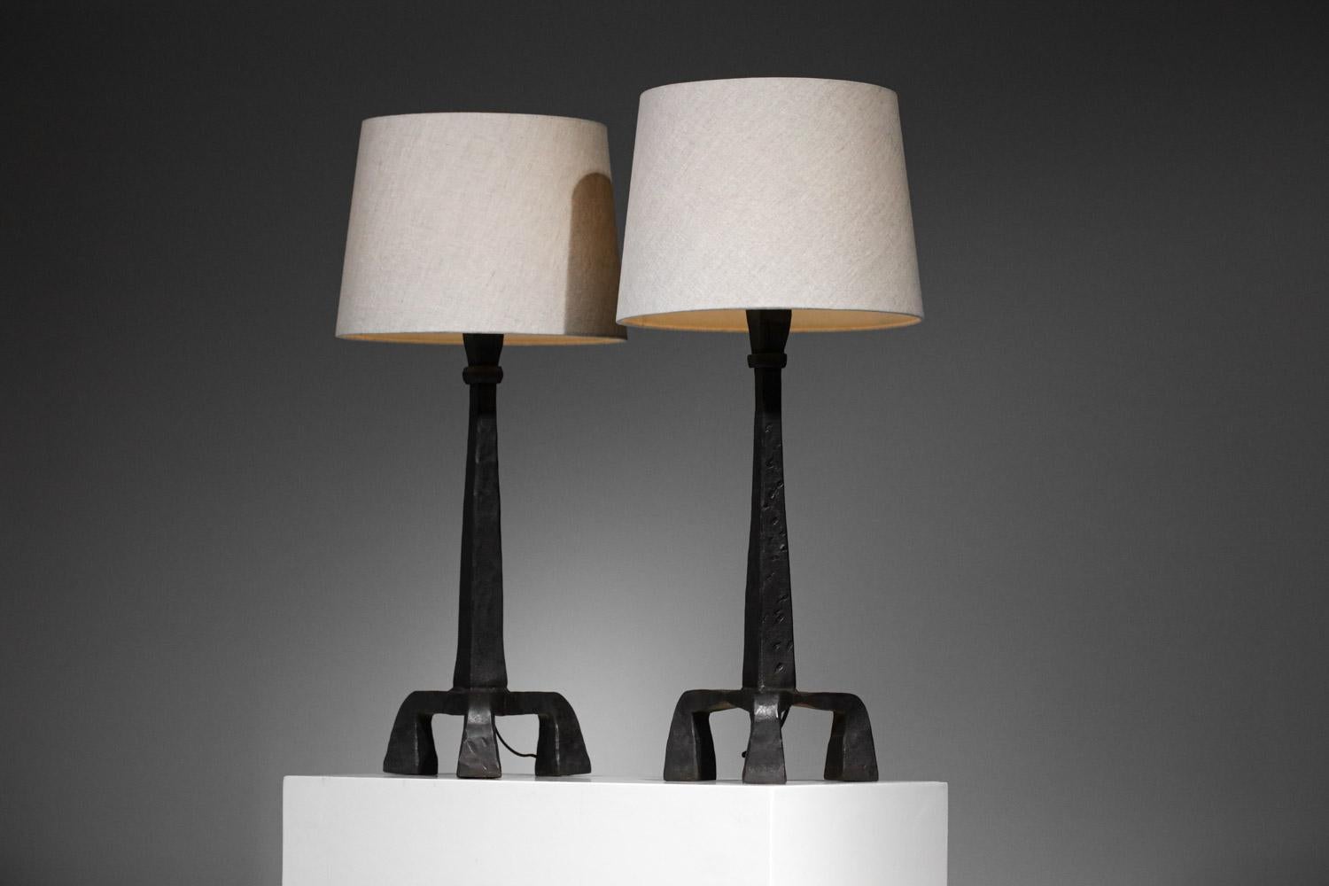Pair of Tripod Table Lamps in Wrought Iron Diego Giacometti Style, F647 10