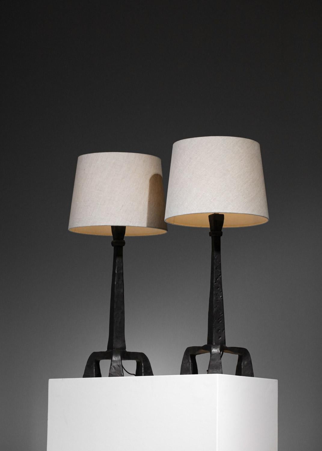 Pair of Tripod Table Lamps in Wrought Iron Diego Giacometti Style, F647 11