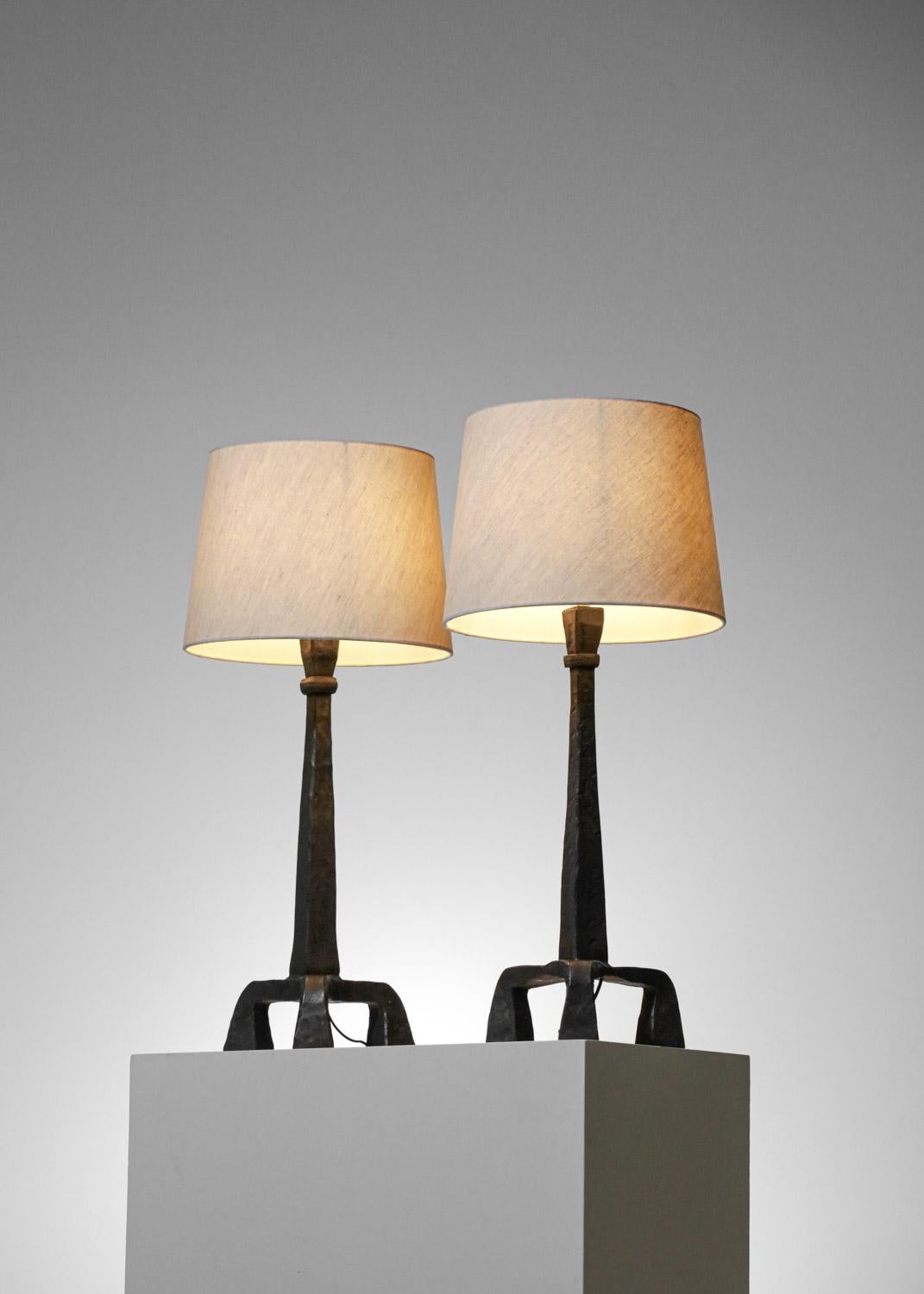 Pair of Tripod Table Lamps in Wrought Iron Diego Giacometti Style, F647 1