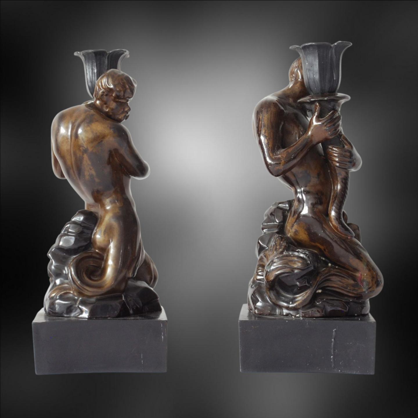 Neoclassical Pair of Triton Candlesticks. Palmer C1780. For Sale