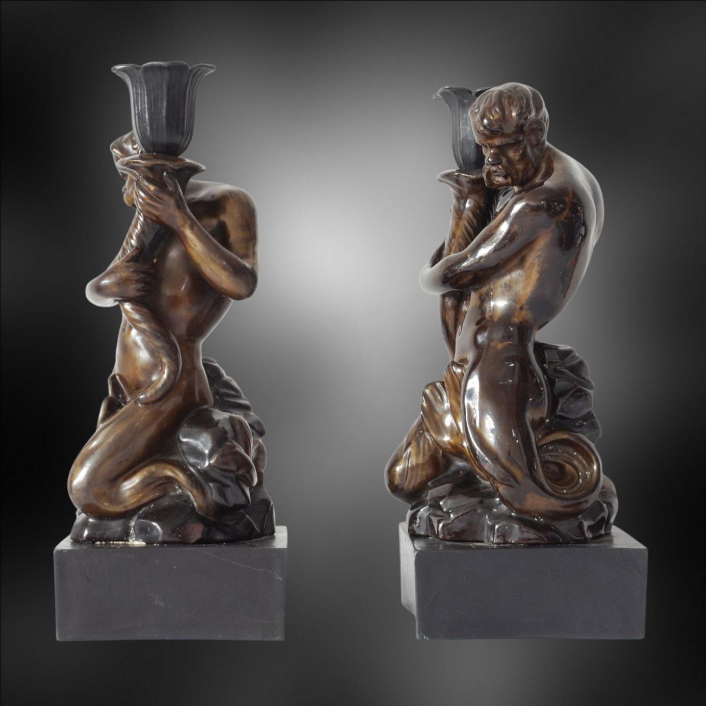 Molded Pair of Triton Candlesticks. Palmer C1780. For Sale