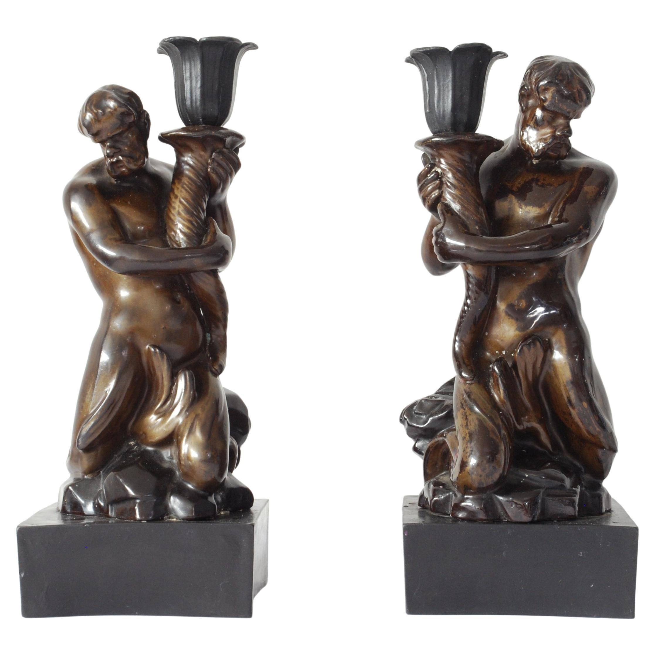 Pair of Triton Candlesticks. Palmer C1780. For Sale