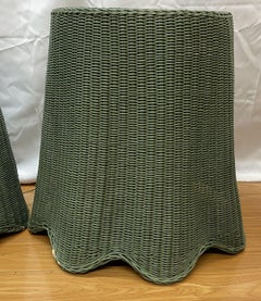 Pair of Tromp L'oeil draped wicker tables painted green