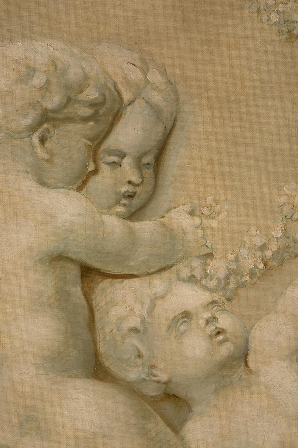 Pair of Trompe L'oeil Painting of Cherubs Playing, 19th Century For Sale 2
