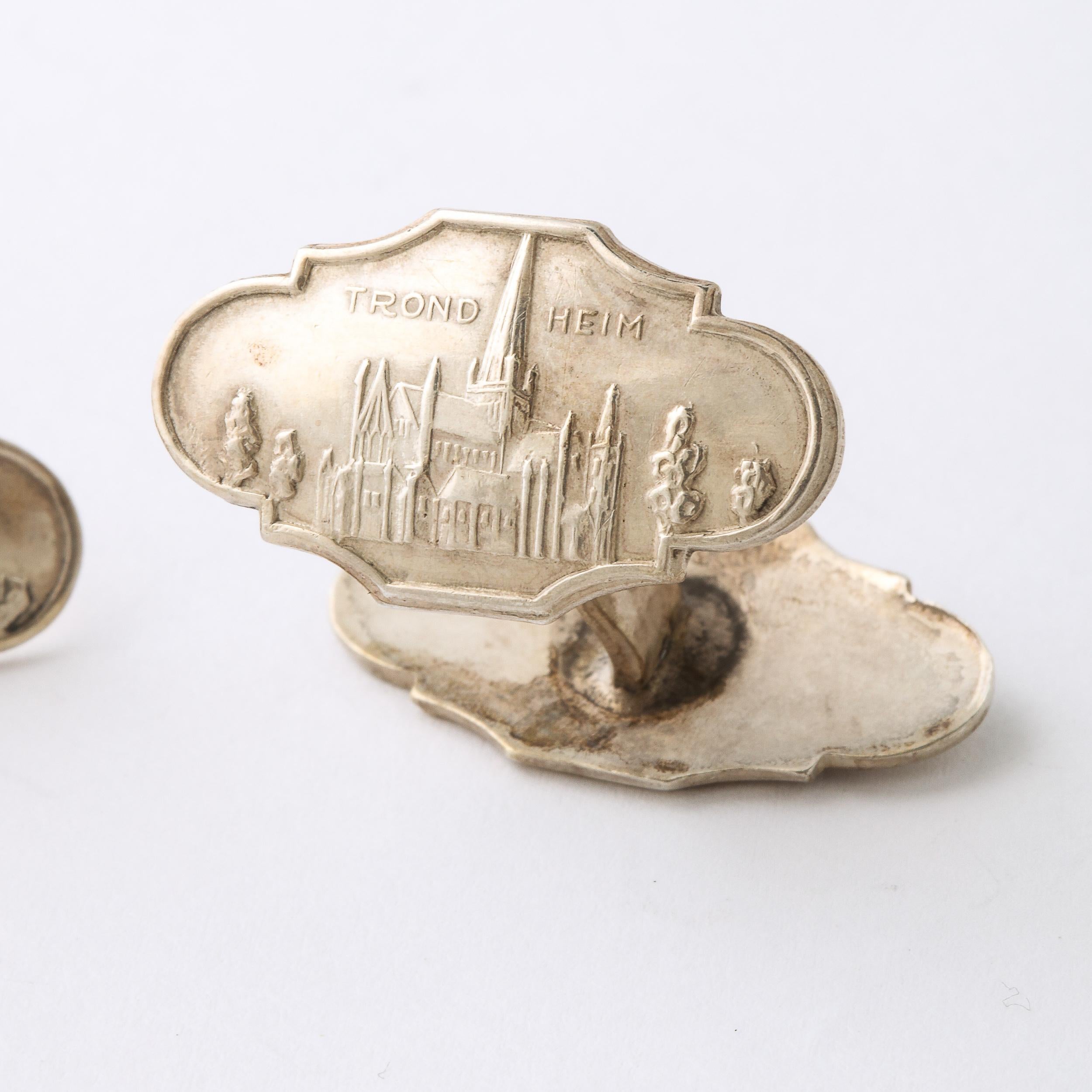 Pair of 'Trond Heim' Sterling Cufflinks W/ Landscape of Nidaros Cathedral  For Sale 5