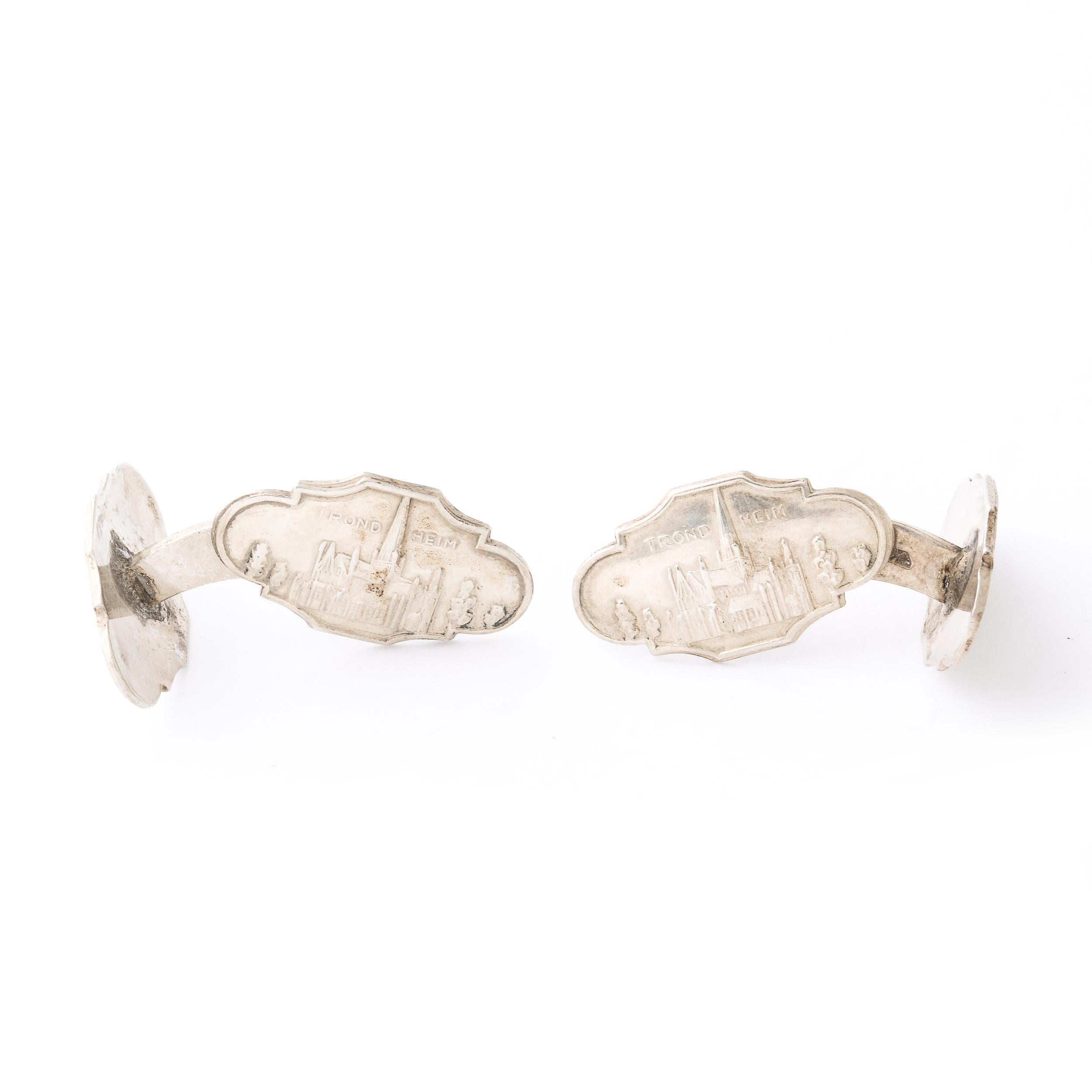Pair of 'Trond Heim' Sterling Cufflinks W/ Landscape of Nidaros Cathedral  For Sale 8