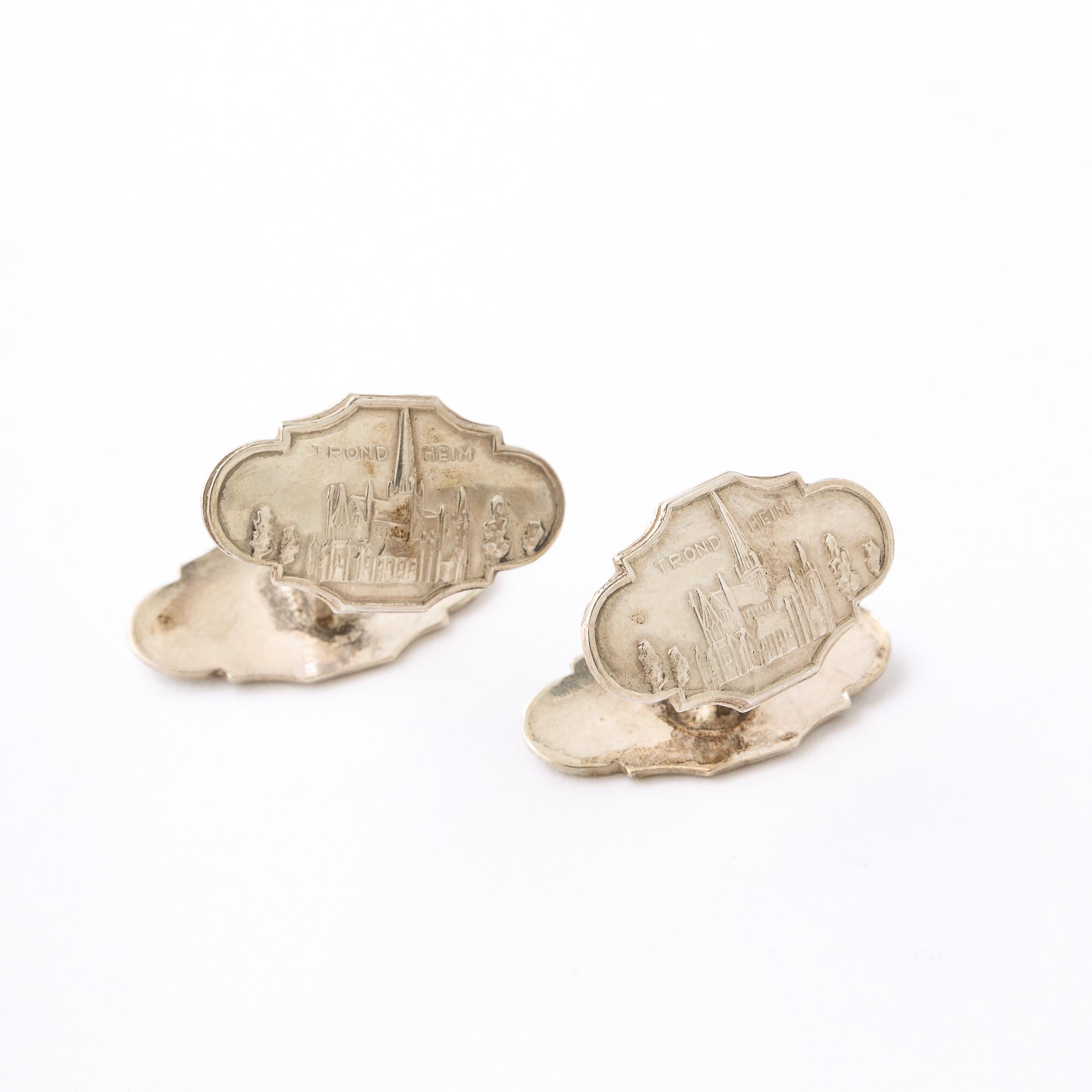 Pair of 'Trond Heim' Sterling Cufflinks W/ Landscape of Nidaros Cathedral  For Sale 4