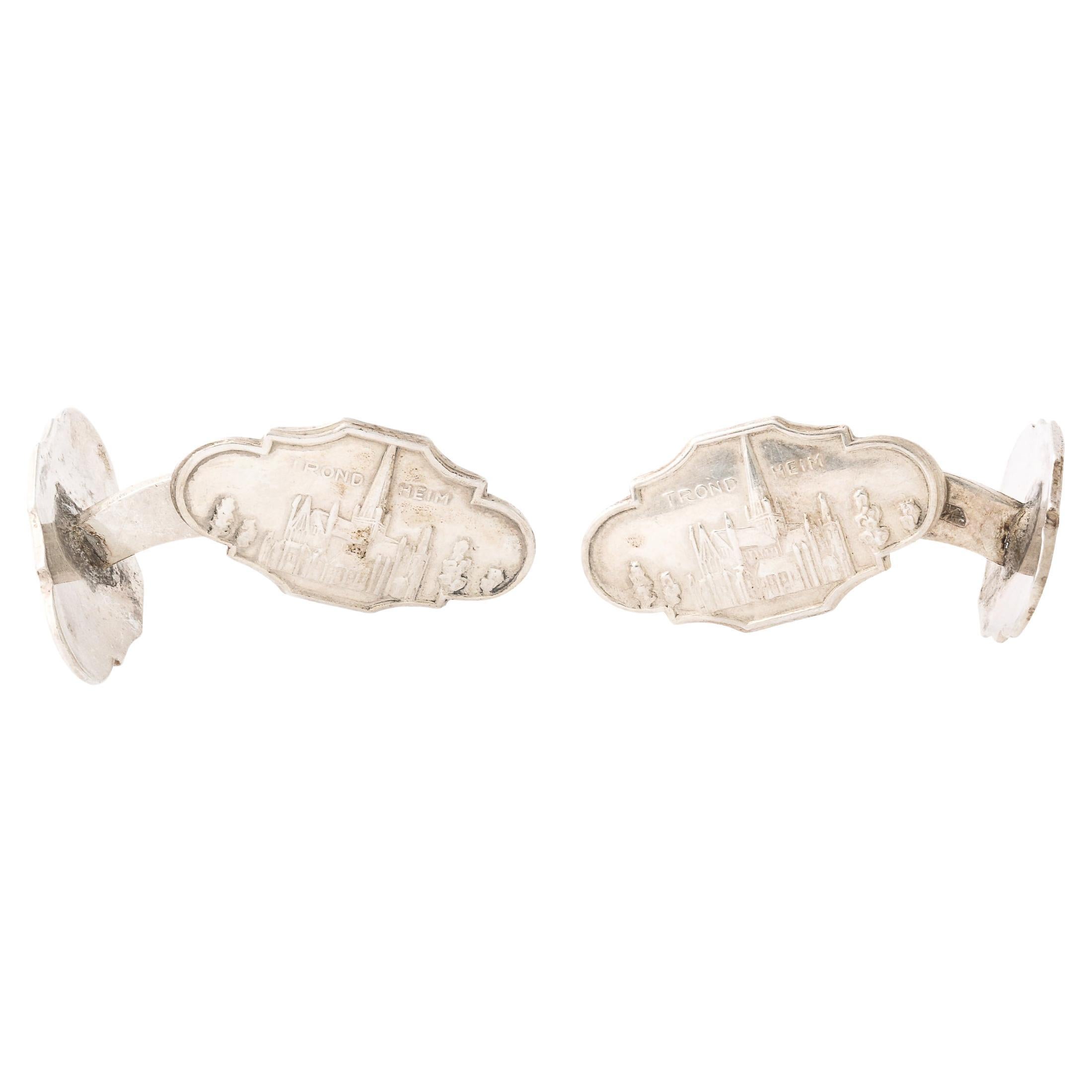 Pair of 'Trond Heim' Sterling Cufflinks W/ Landscape of Nidaros Cathedral  For Sale