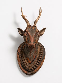 Pair of trophies made of carved wood and real deer antlers, Germany (Bavaria)