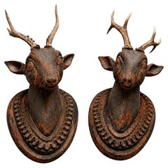 Pair of trophies made of carved wood and real deer antlers, Germany (Bavaria)
