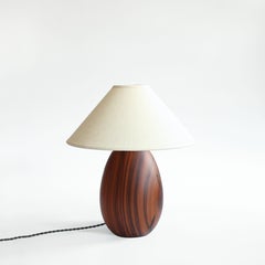 Paar Lampen aus tropischem Hartholz und weißem Leinenschirm, klein, mittel 27 und 28